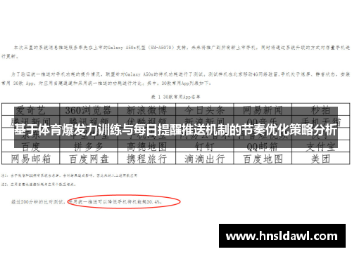 基于体育爆发力训练与每日提醒推送机制的节奏优化策略分析